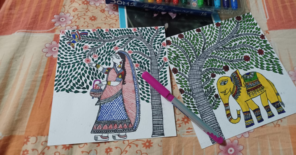 Madhubani Art Drawing on a Paper