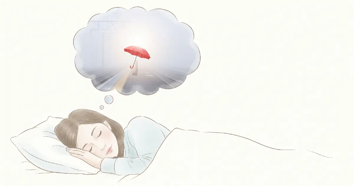 A sleeping person with a nearly empty thought cloud, illustrating a white dream with no recalled content