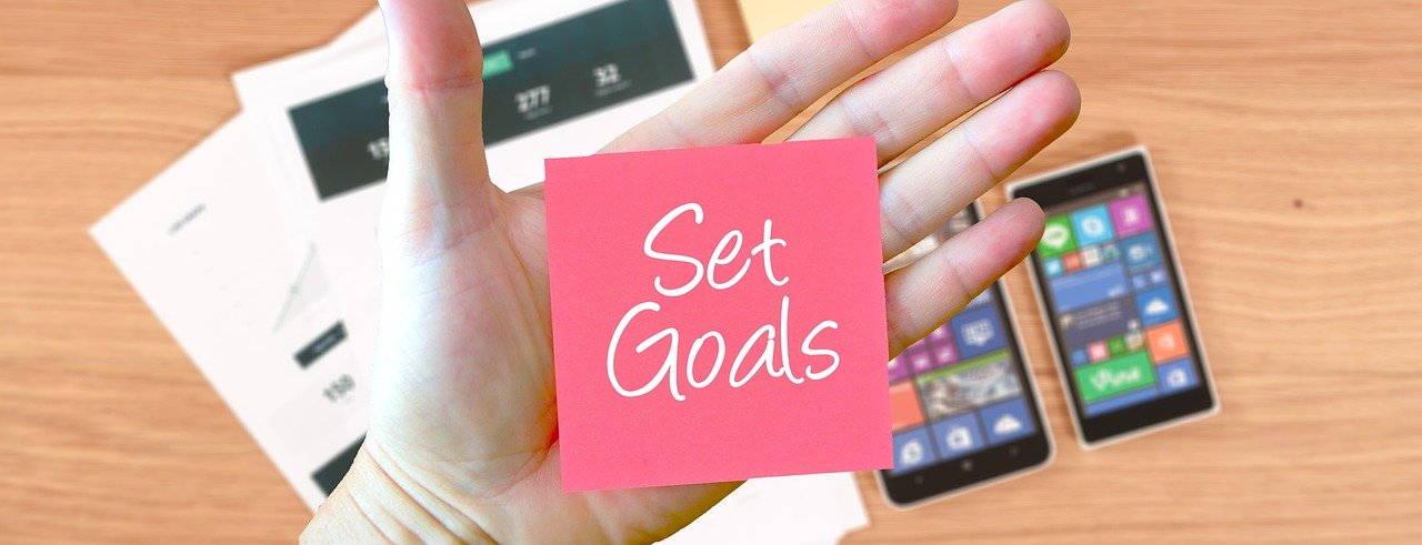 Handwritten goal-setting notes spread out on an office desk.